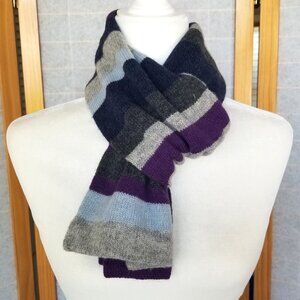 American Eagle 100% Lambswool Scarf Stipes Gray Blue Purple Navy 55" x 5"